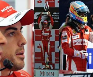 yapboz Fernando Alonso Monza&#039;da zaferi, İtalyan Grand Prix (2010) kutluyor